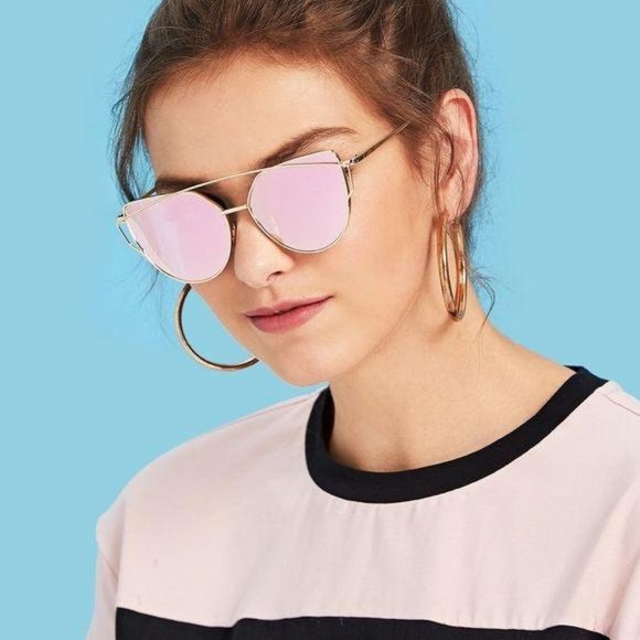 Mirrored Rose Pink Cateye Wire Gold Sunglasses - Picture 4 of 5